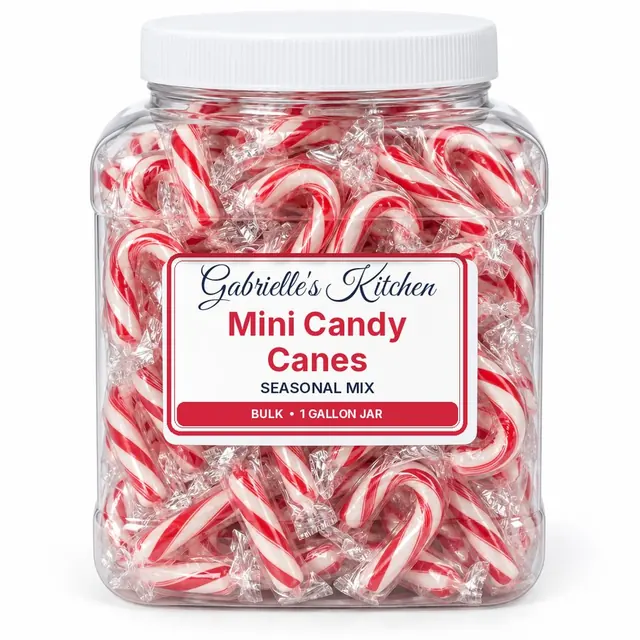 Clear gallon jar of Mini Candy Canes