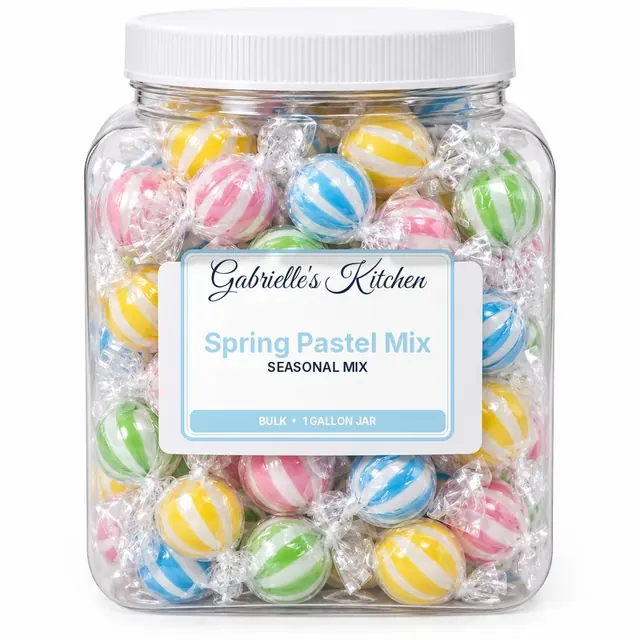 Clear gallon jar of Spring Pastel Mix
