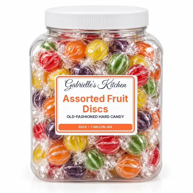 Clear gallon jar of Assorted Fruit Discs