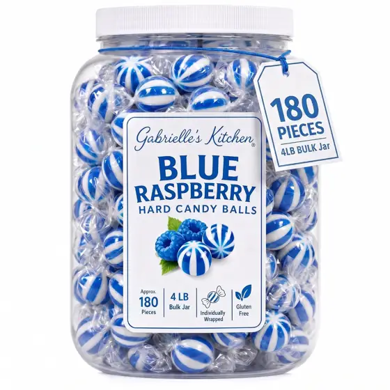 Blue Raspberry Hard Candy Balls, 4 lb gallon jar